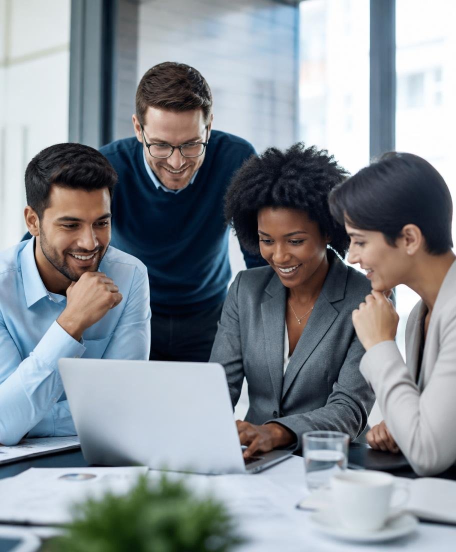 Equipe comercial analisando resultados no notebook